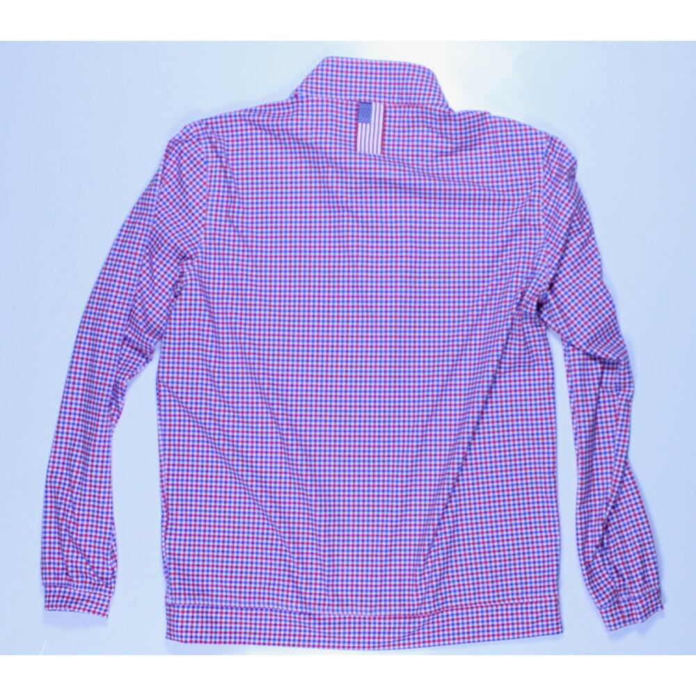 Men's Rhoback Pullover Quarter Zip Top Shirt Red Plaid Team USA Flag sz M NWOT - Picture 7 of 8